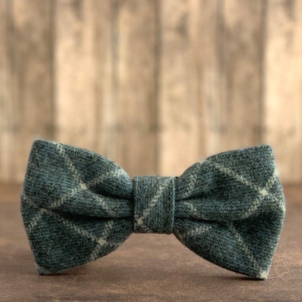 Men’s Tartan Sage Rustic Wool Tweed Bow Tie